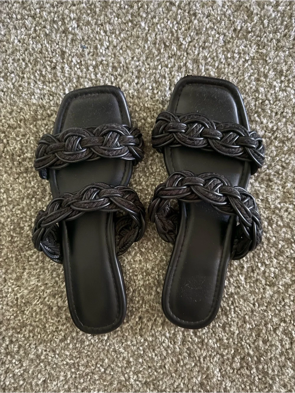 a new day Black Braided Double-Strap Slide Sandals